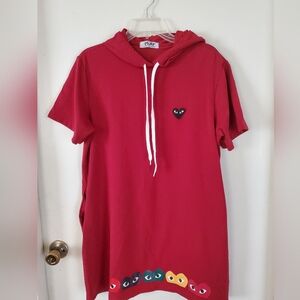 Comme de Garcons Play Maroon red hooded shirt dress Medium